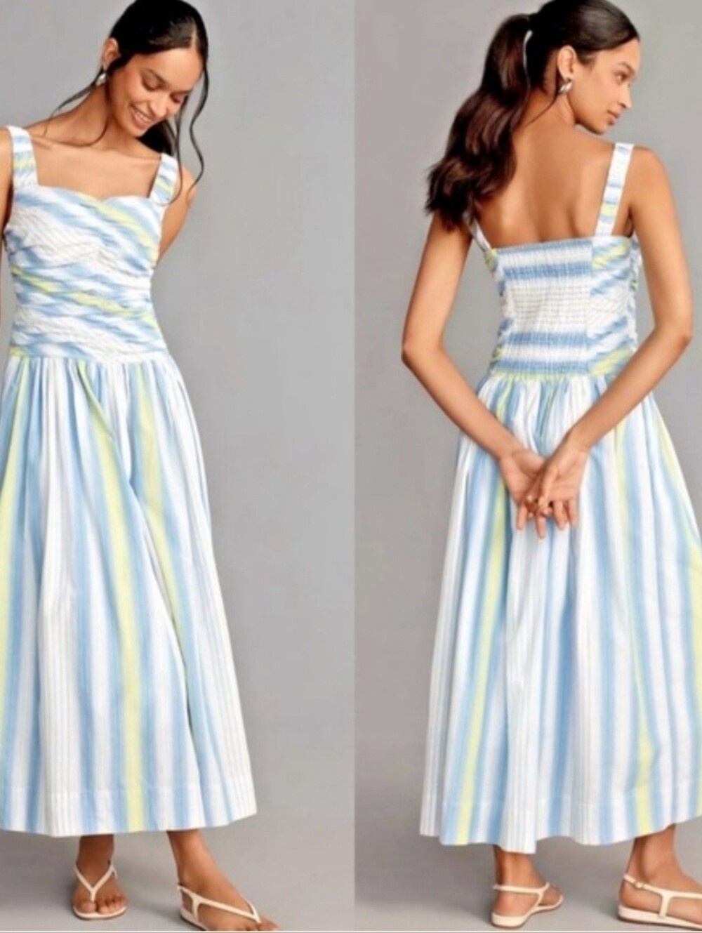 ANTHROPOLOGIE Square-Neck Drop-Waist Maxi Dress